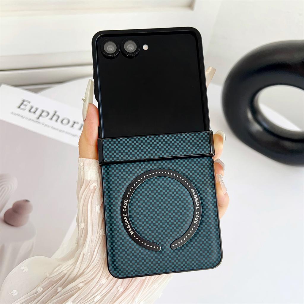Patrón de Fibra de Carbono para Funda de Teléfono Magnética Magsafe para Samsung Galaxy Z Flip 7 6 5 4 3 Flip7 FE Flip6 Cubierta Protectora de Bisagra