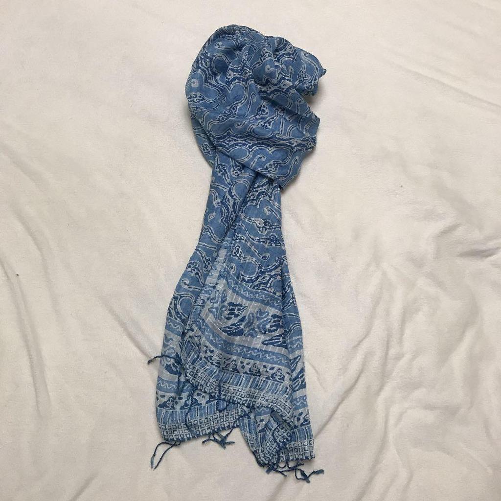 Used Stall, large embossed batik, indigo dye, silk material, made in Jogjakarta