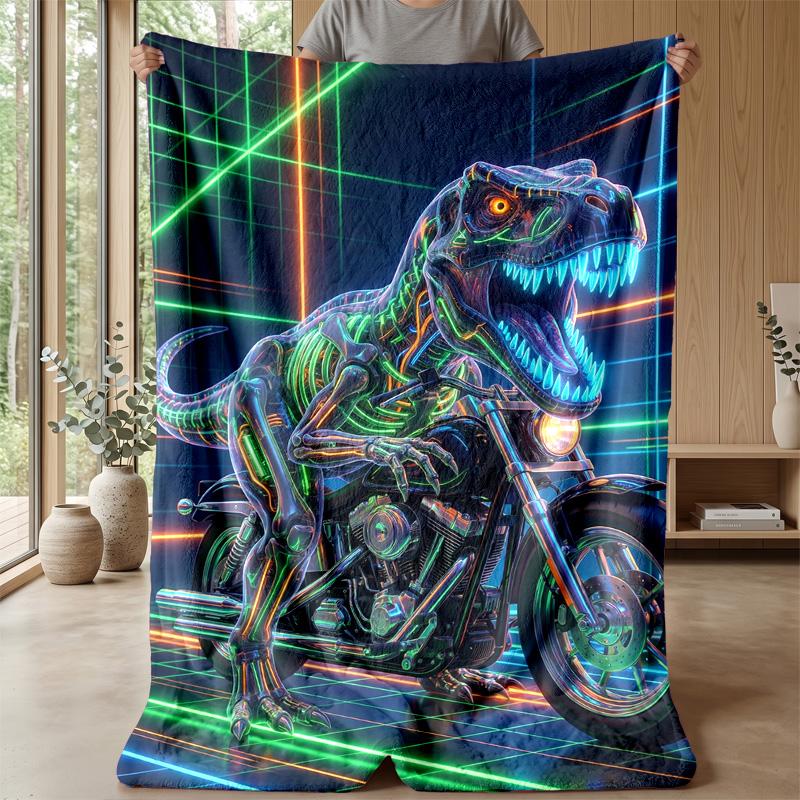 Neon Dinosaur Artwork Theme blanket Lightweight Warm Flannel Blanket Decorative Throw Blanket for Home Decoration