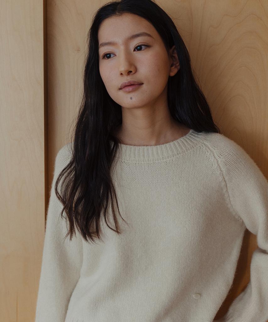 LAMINEZ Raglan Crewneck Knit - Ivory