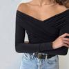 Women's Clothing Sexy Royal Sister Style T-shirt Spring and Summer One-word Collar Off-the-shoulder Temperament Short Top