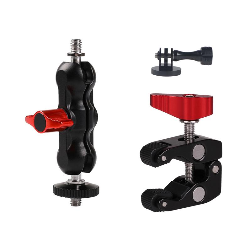 Metal Super Clamp with Double Ball Head Magic Arm Clamp 1/4'' 3/8'' Hole for Phone Video Mount Camera Monitor LED Light Mic