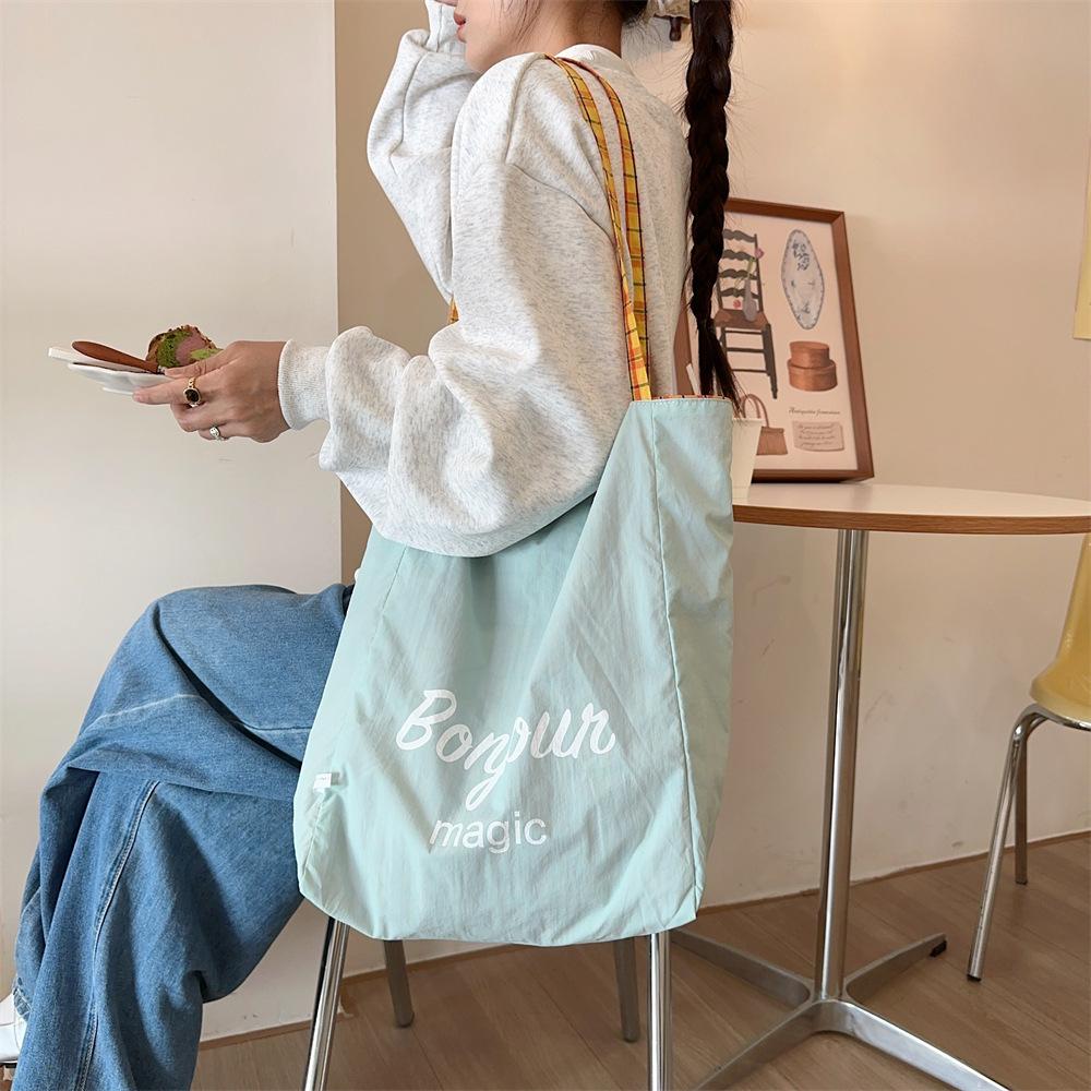 Large Capacity, Minimalist, Single Shoulder Checkered Bag, Lightweight, Commuting Canvas Bag, Double-sided, Dual-use Tote Bag