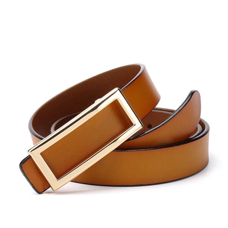 Women's Genuine Leather Belt with Smooth Buckle, Pure Cowhide, Korean Fashion, Versatile Casual Style.