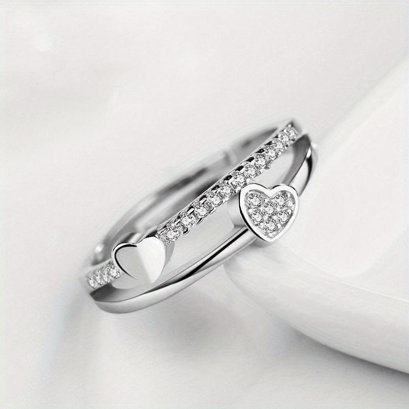 1Pc Fashionable and Fashionable Heart-shaped Inlaid Synthetic Zircon Movable Mouth Ring Multi-functional Ring