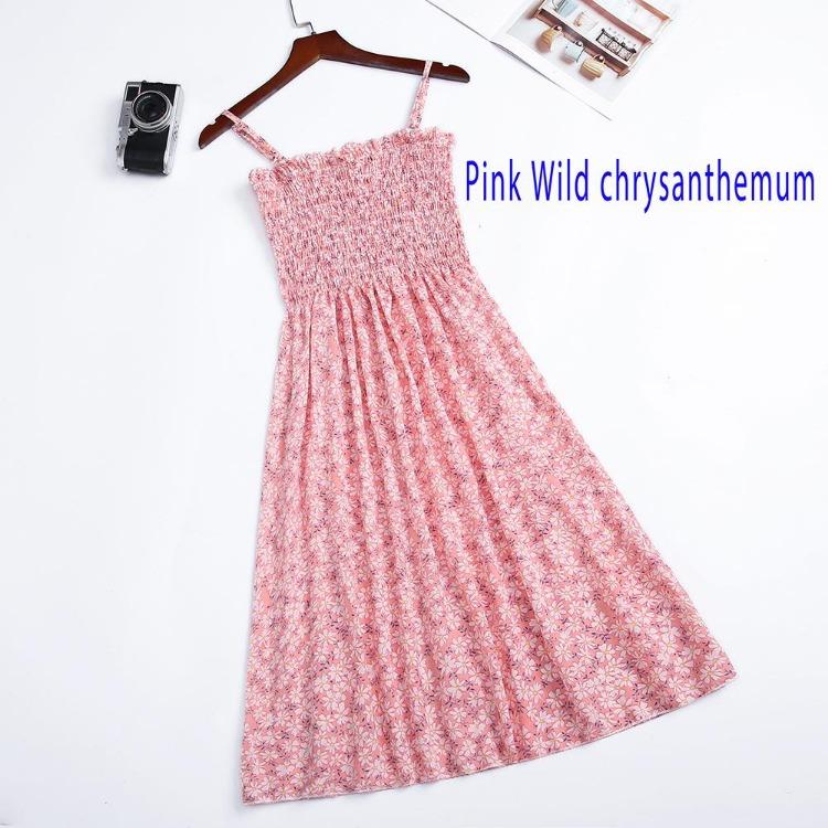 2023 Sommer Blumenbedrucktes Chiffon Mini Kleid Damen Lässig Mode Spaghetti Träger Ärmellos Elastisches Hochtaillenkleid