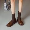 Women's Knitted Stretch Slimming Chunky Heel Ankle Boots - Retro Mid-Heel Sock Style for Autumn/Winter 2025