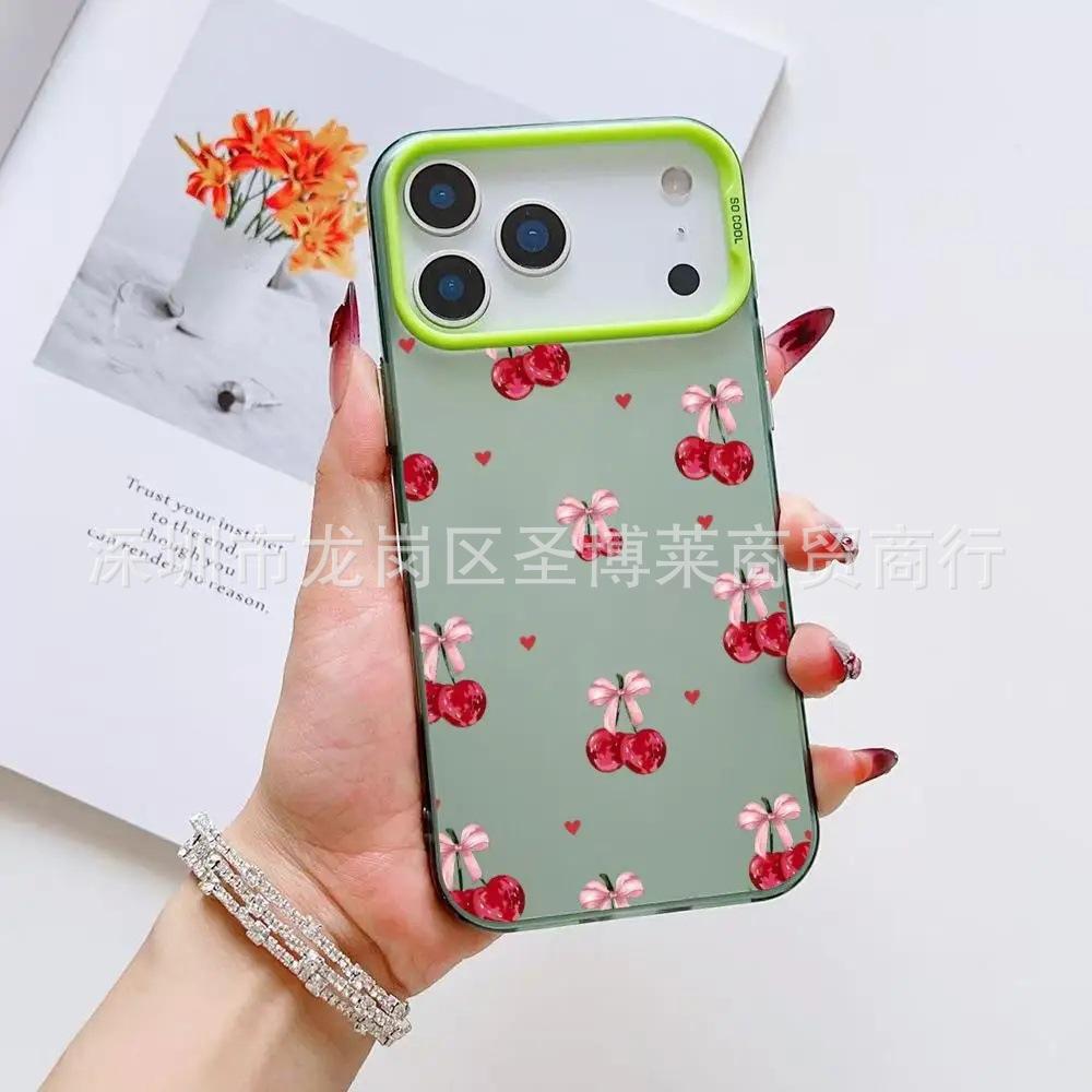 Pink Bow for Apple 15 Colored Silver iPhone14Pro Creative 11promax Matte 16 Protective Cover 17
