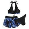 Kadın 2025 Yeni Bikini 6 Renk Seksi Halter Bikini 3 Parça Set Yaprak Baskılı Yüksek Bel Mayo Plaj Mayo Beden S-XXL