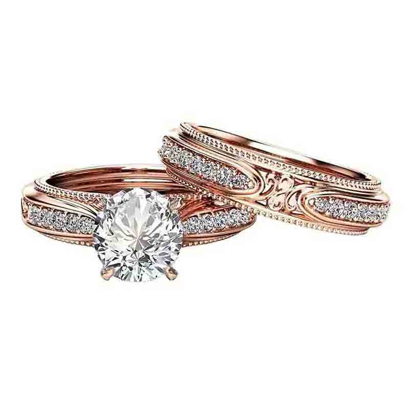 Noble Women Set Rings Rose Gold Color Temperament Elegant Lady Accessories Wedding Anniversary Party Luxury CZ Jewelry