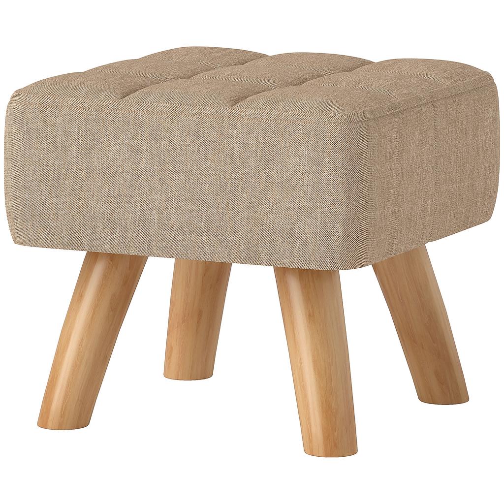 Footstool with Padding, Linen Look, Wooden Legs, Load Capacity up to 110 kg, Brown
