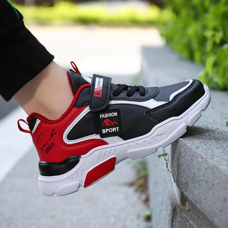 Boys Running Sports Shoes Girls Elastic Casual Sneakers PU Leather Jogging Shoes for Kids Outdoor Sneakers