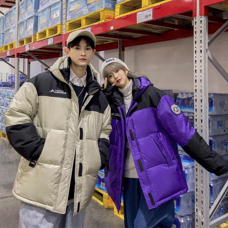 Jachete noi de puf pentru cuplu pentru bărbați și femei În iarnă, culori contrastante îmbinate, largi, pentru cuplu, groase, călduroase, jachete sport, la modă