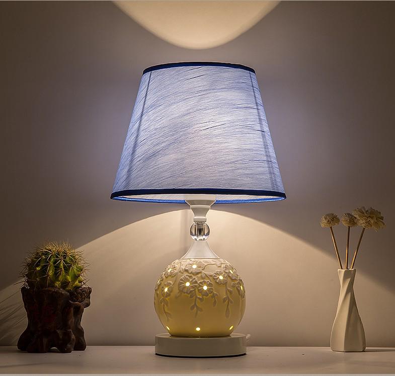 European Style Ceramic Bedside Lamp: Fashionable, Dimmable Night Light with Fabric Shade for Bedroom or Study.