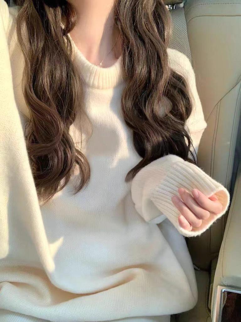 Korean Heavyweight Round Neck Sweater - 2026 Autumn/Winter Loose Knit Wool Pullover