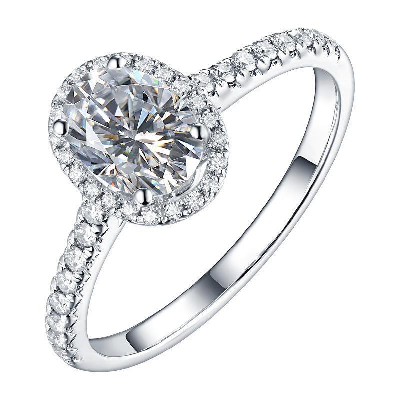 Oval Micro-Pave Zircon Simulated Diamond & Moissanite Egg-Shaped Open Ring for Women