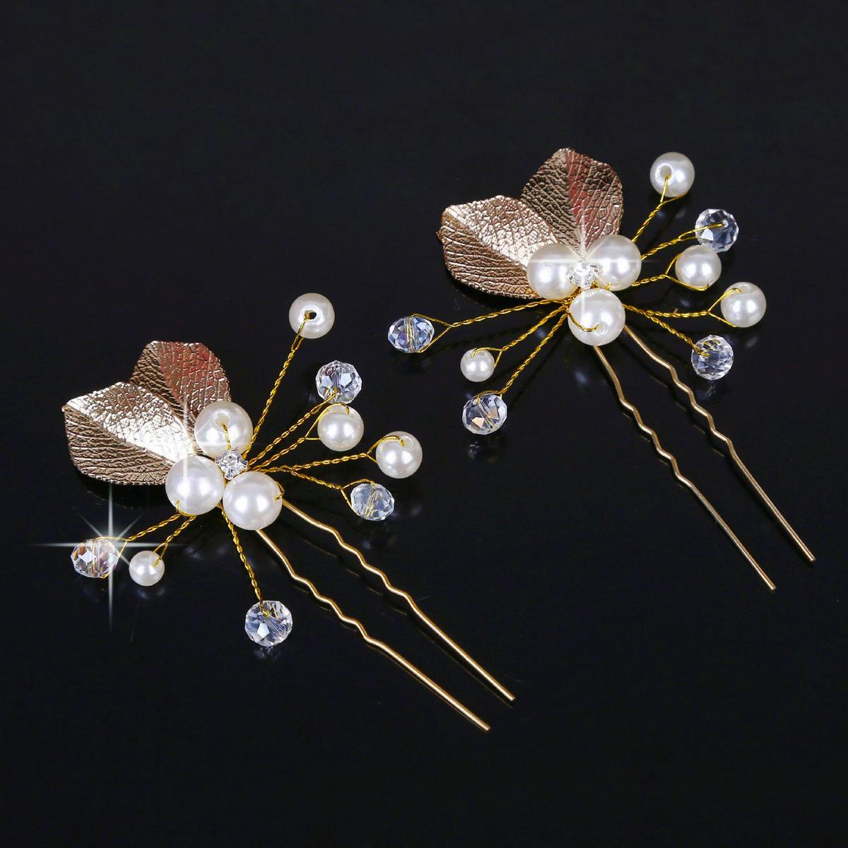 

Golden Leaf U-Shaped Bride Hair Fork - Ethnic Style Hairpin Accessory серебряный