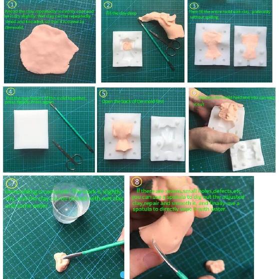 3D Doll Body Leg Arm Face Head Silicone Mold Q Version Dolls Model Fondant Craft Clay Resin Mould DIY Cake Decorating Supplies Baking Tool (5PCS)