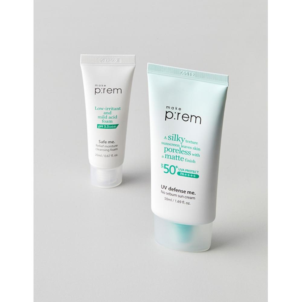 Makeprem Uv Defense Me No Sebum Suncream 50ml+cleansing Foam 20ml Free