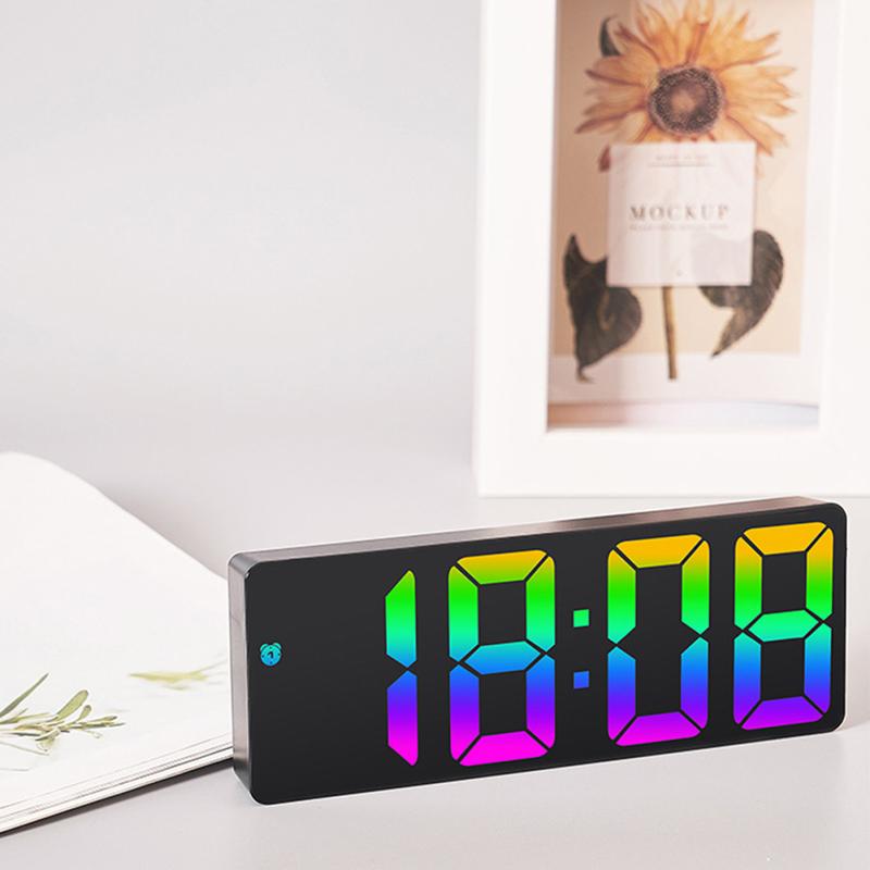 Led Electronic Bedroom Alarm Clock 12/24 Hours Adjustable Brightness Colorful Big Screen Desk Clock