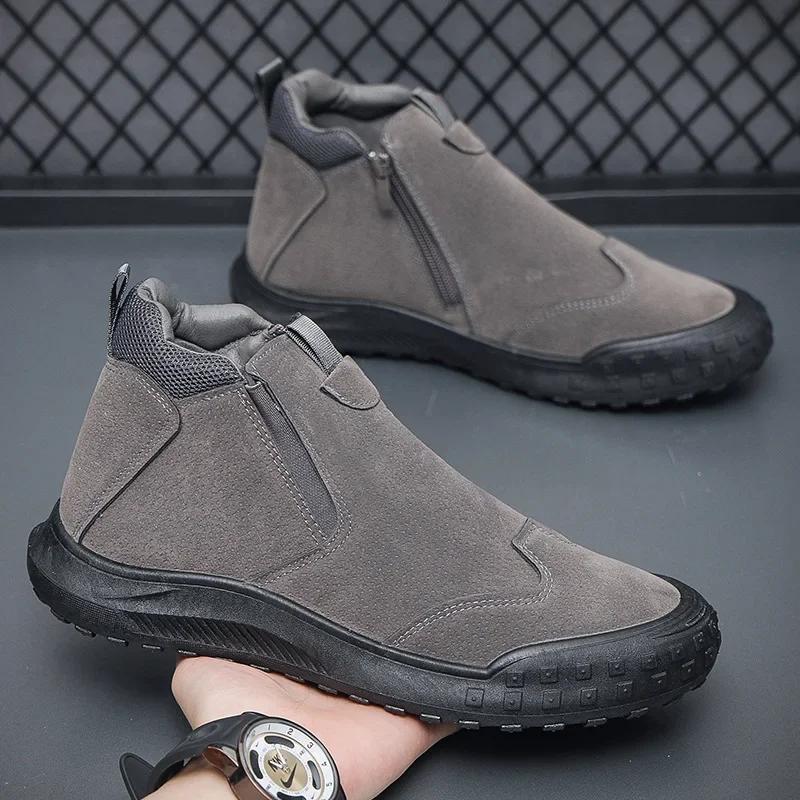 Casual Men's Boots Sneaker Classic Men Ankle Boots Anti-slip Zip Male Boot Outdoor High-top Man Sneakersround Toe Work Boots