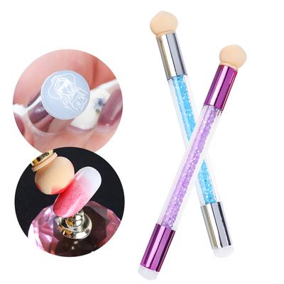 Stylo à ongles à Double extrémité, éponge de peinture dégradée pour Nail Art, tampon en Silicone, outil de manucure avec poignée en strass