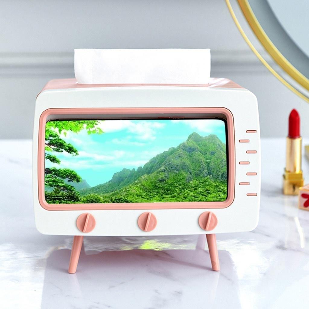 2 In 1 Tissue Box Office Desk Box Creative TV Appearance with Phone Stand