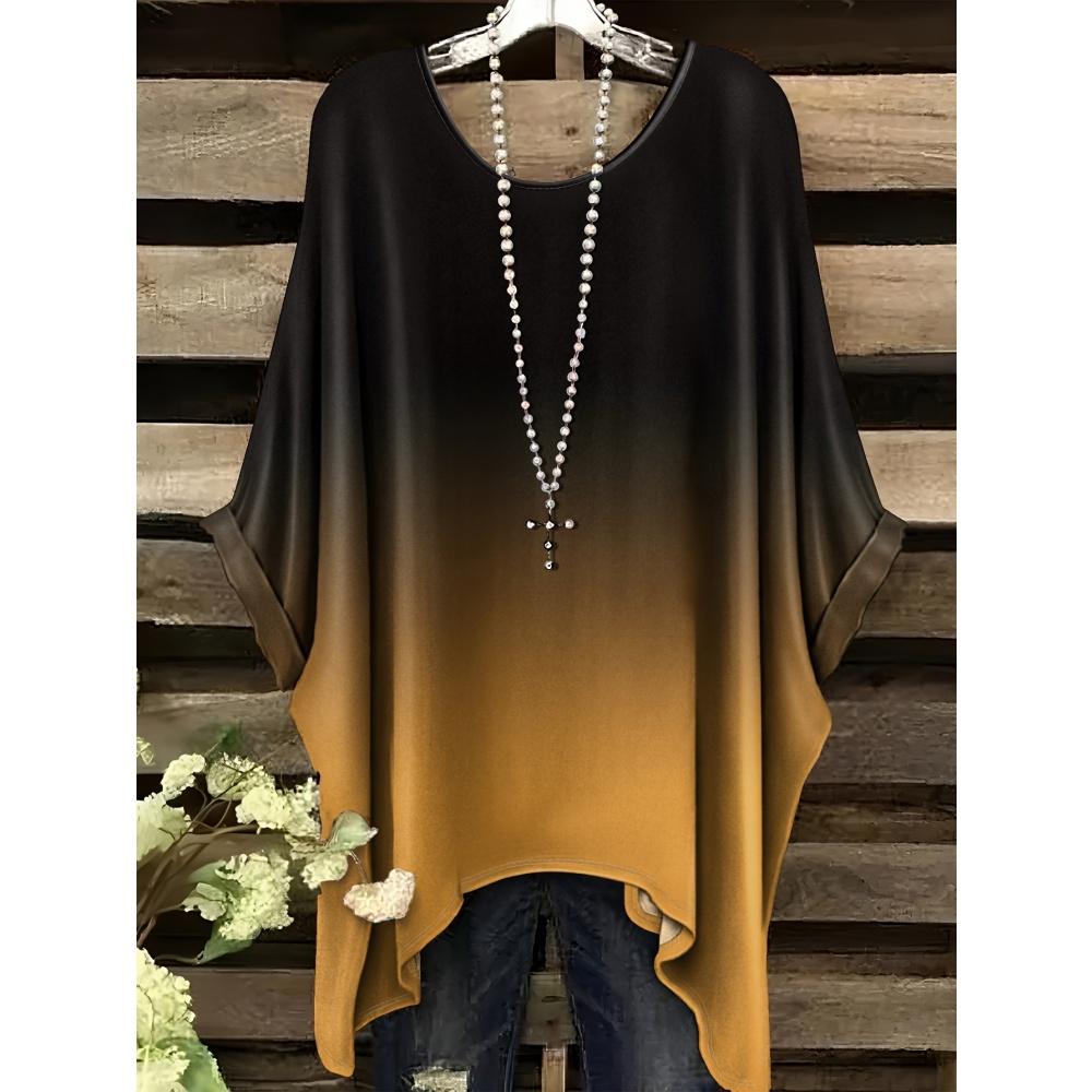 

Fashion Gradient T-Shirts for Women Summer Simple Gradient Irregular Hem O-Neck Short Sleeve T-Shirt Versatile Women s Clothing 5XL