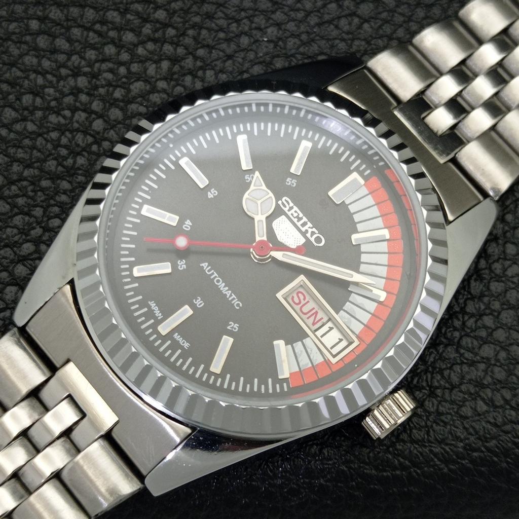 JAPAN VINTAGE REFURBISHED SEIKO 5 AUTOMATIC 6309A MENS BLACK WATCH a440839-4 Sk-a440839