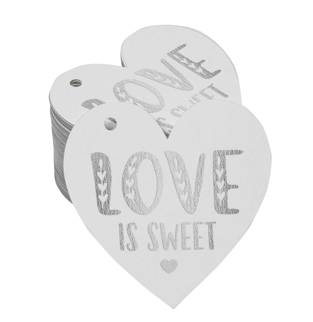 Inkdotpot 100 Pack Real Silver Foil Paper Tag Love Is Sweet Wedding Favor Hang