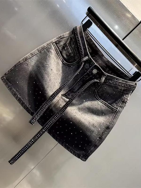 Rhinestone Denim-Rock in Übergröße - Hoher Bund Schlankmachender A-Linien-Schnitt für kurvige Frauen