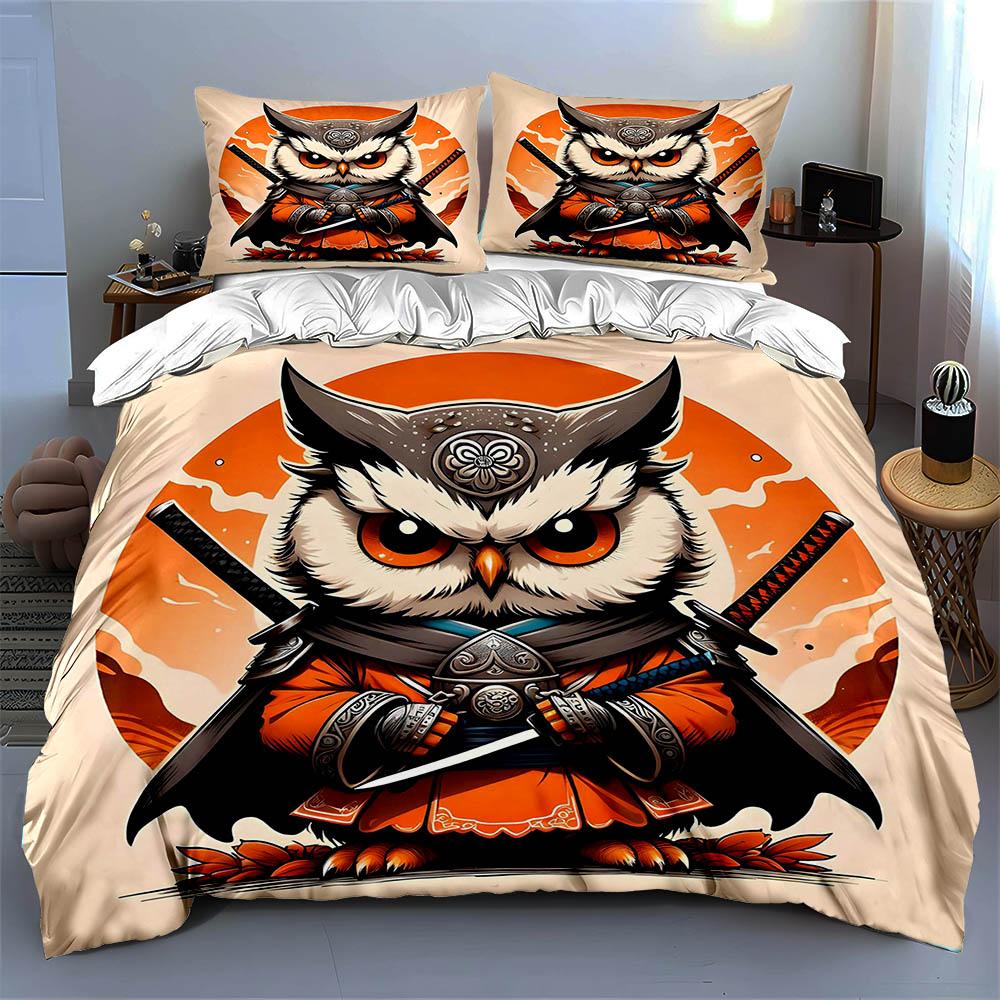 Samurai owl illustration Bedding Duvet cover sets Duvet covers Pillowcases gifts (1 * Duvet Cover 2 * Pillowcases, without duvet insert)