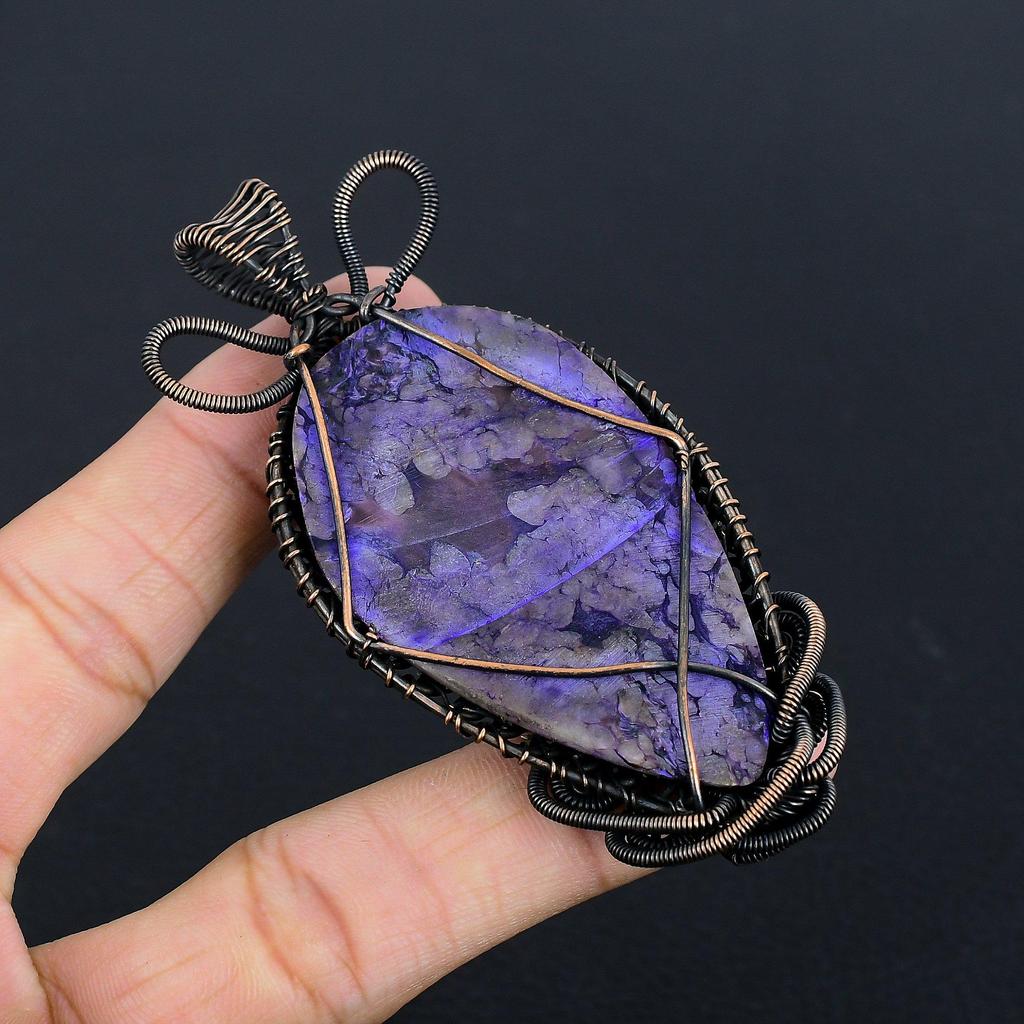 Charoite Handmade Gemstone Pendant, 999 Copper Wire Wrapped Pendant Antique Jewelry, For Engagement Gift