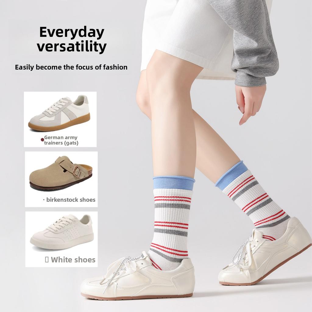Striped Five-fingered Socks for Women, Mid-length Sports Anti-odor and Sweat-absorbing Socks, Girls' Spring and Autumn Ankle Socks