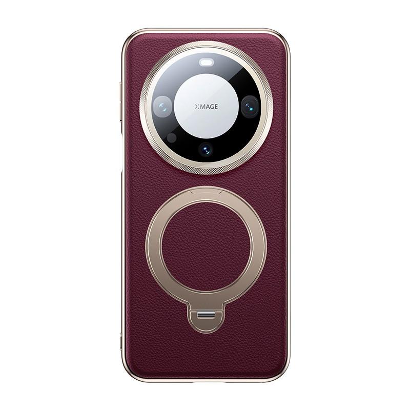 Premium PU Leather Phone Case Mate 60 Pro With Built-in Camera Lens Protector 360 Rotating Magnetic Stand Shockproof