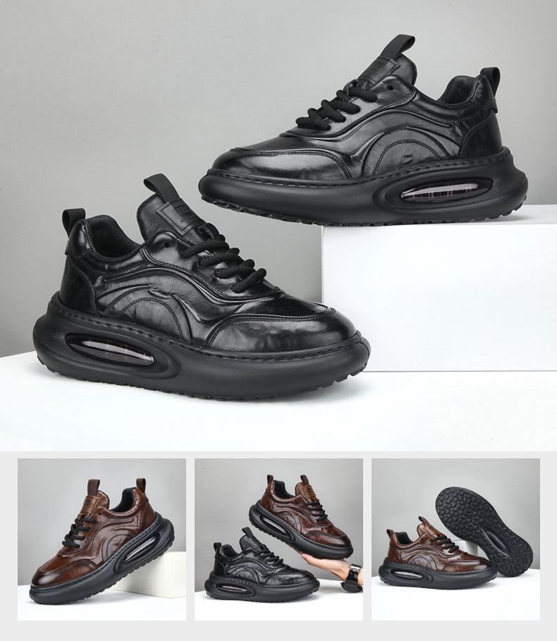 Men's Trendy Leather Mid-Top Height-Boost Sneakers for Autumn/Winter