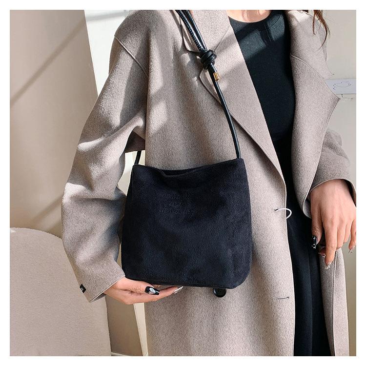 Faux Suede Handbag Casual Rope Buckle Design Multicolor Shoulder Bag Adjustable Straps Tote Work Crossbody Bucket Bag
