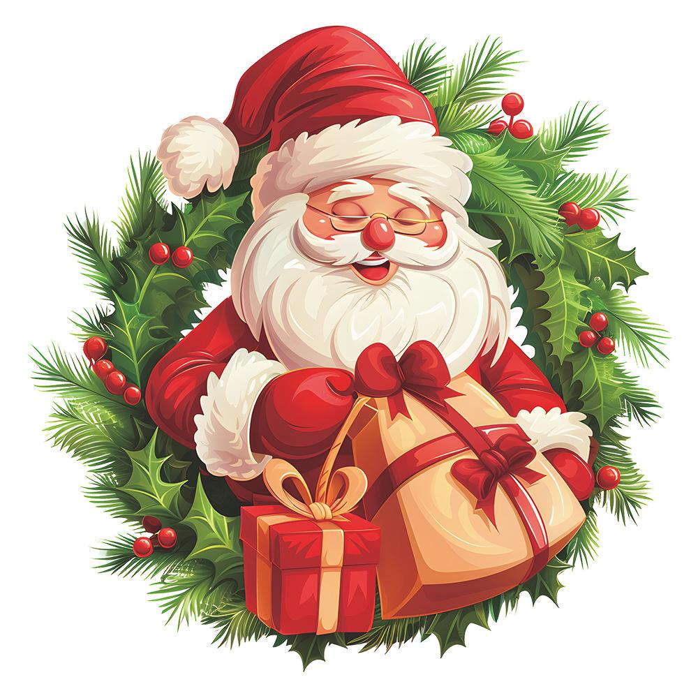 Fun-f218 Cartoon Santa Wreath Gift Bedroom Living Room Study Background Landscaping Wall Sticker
