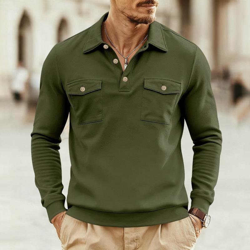 Men S Long Sleeve Polo Casual Sports Multi Pocket Sweatshirt