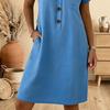Mini Vestito Camicia Estivo a Maniche Corte da Donna Bottoni Revers Linea ad A Corto Vestito Casual da Spiaggia con Tasche