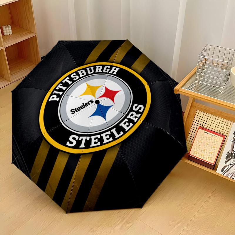 Pittsburgh Steelers Print Auto 8?Ribs Folding Umbrella Wind Resistant Lightweight Automatic Umbrella For Daily Travel