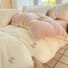 Thickened Milk Fleece Four-Piece Set, Embroidered Coral Fleece Quilt Cover, Thermal Bedding, Fleece Bed Sheet Three-Piece Set