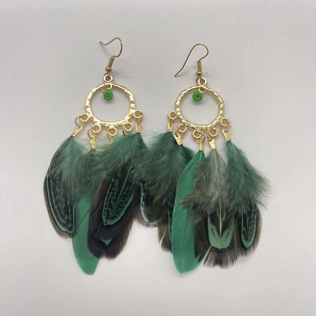 Feather Earrings Travel Vacation Accessories Retro Ethnic Style Fringed Long Earrings Women