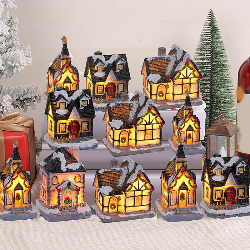 Mini Led Christmas Village Houses Building Xmas Winter Village Town Buildings Collection Home Indoor Room Decoration Xmas Gifts