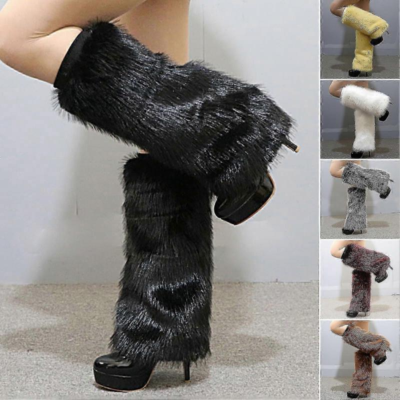 1 Pair Plush Elastic Solid Color Thick Leg Warmers Autumn Winter Women Warm Faux Fur Boot Stockings