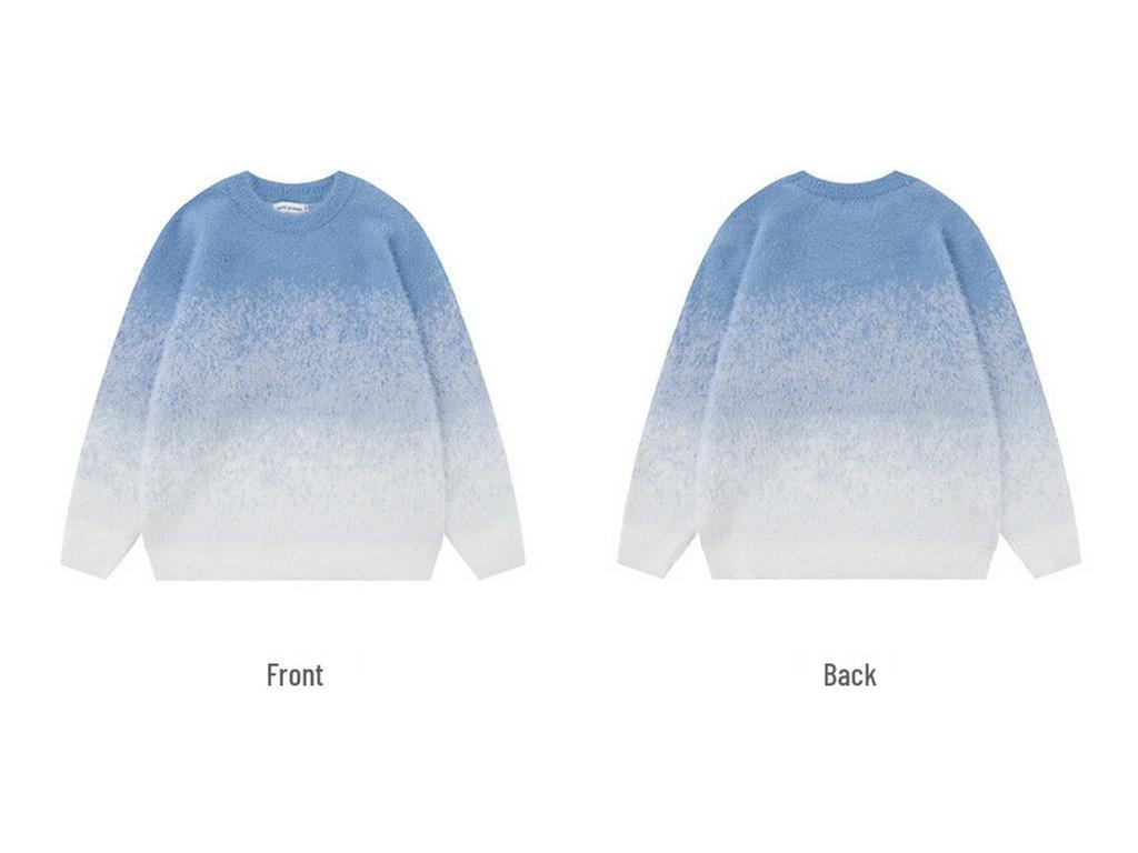 Men's High-End Gradient Color Sweater - Velvet, Round Neck, Long Sleeve Knit Pullover for Autumn/Winter.