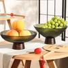 Retro Solid Wood Base Glass Fruit Plate