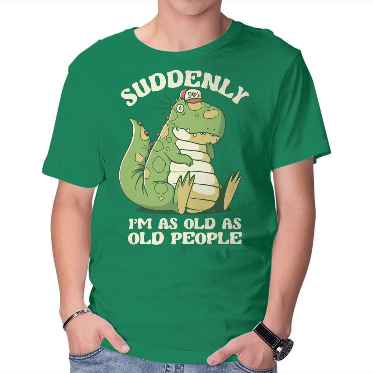 Unisex Crew Neck T-Shirt Old People Dinosaur Graphic Short Sleeve Casual Tee XXXXL