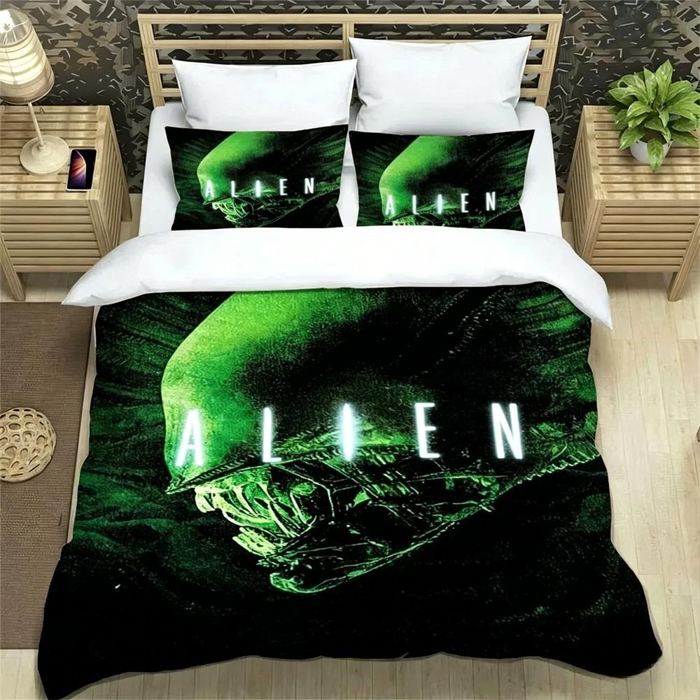 Set Biancheria da Letto Alieno Stampa 3D, Copripiumino Piumone Set Letto Coperta Trapuntata Federa, Taglia King Queen Twin Bambini Ragazze Adulti