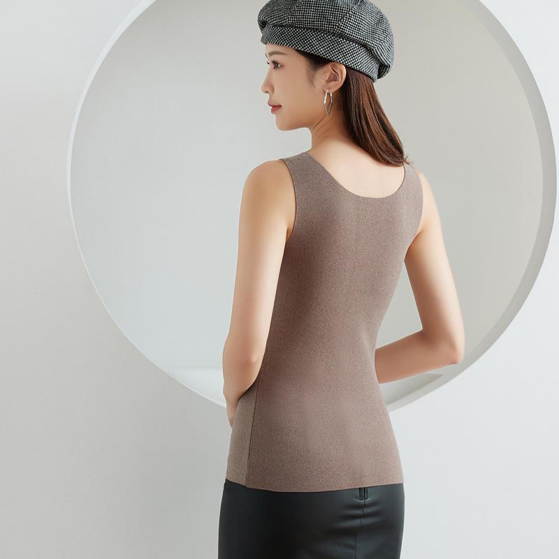 Women's V-Neck German Velvet Thermal Top with Chest Pad - One-Piece Vest for Autumn and Winter
